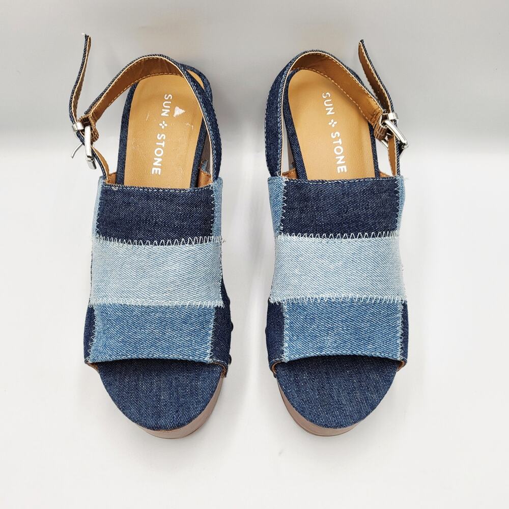 NWOT Sun & Stone Rayaell Studded Patchwork Denim Slingback Platform Sandals 6.5M - Picture 5 of 14